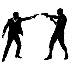 a man engaged in a street fight against an aggressor armed with a pistol vector silhouette black color