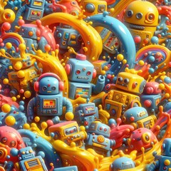 Little Robot World: Child-Friendly Oil Painted Background