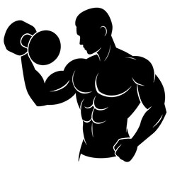 Fototapeta premium Bodybuilder Holding A Dumbbell Gym vector silhouette black color illustration (23)