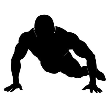 recommend clip art: a body builder push up on the ground vector silhouette black color white background