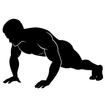 recommend clip art: a man push up on the ground vector silhouette black color illustration