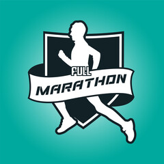 Runner shield with ribbon logo vector graphic illustration on background