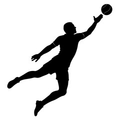 vector silhouette of a fit male soccer player goalkeeper catching a ball in mid-air