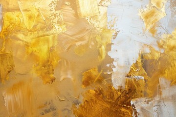 Art modern oil and acrylic smear blot canvas painting wall. Abstract texture gold, bronze, beige and white color stain brushstroke texture background - generative ai