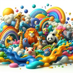 Obraz premium Zoo Wonders: Cute Oil Painted Animals Background