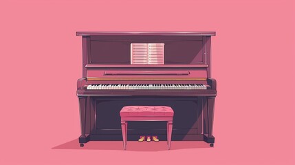 Upright piano flat design front view vintage theme cartoon drawing Analogous Color Scheme
