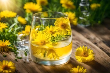 glass of dandelions