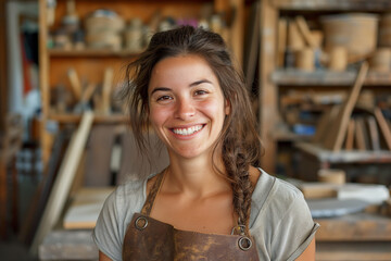 portrait of woman icarpentier in workshop