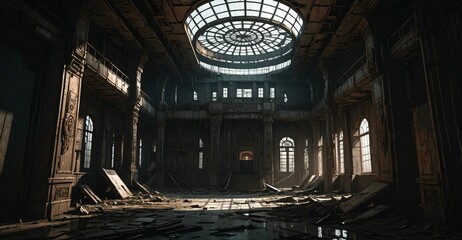 Obraz premium cyberpunk sci-fi dystopian abandoned bedroom in house interior. lo-fi futuristic ambience style and empty.