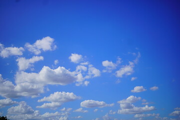 夏の夕方の横浜の空。青空に浮かぶ綺麗な雲。