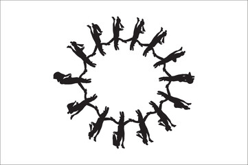 Lifecycle Stages of Life Background. Different people stand together. Flat vector illustration.