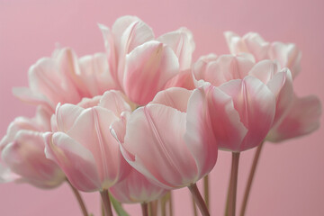 pink and white tulip Elegant Pink Tulip Bouquet: Spring Flowers Composition with Copy Space