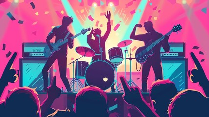 Pop band flat design top view tour theme animation vivid