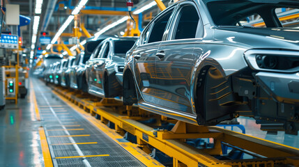 modern car production assembly line in the manufacturing factory 