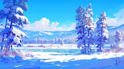 illustration art style anime of spring, autumn, summer, winter backgroun