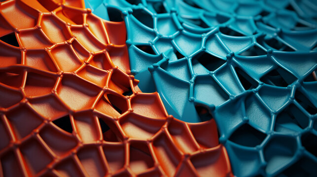 A blue and orange patterned surface with a lot of holes