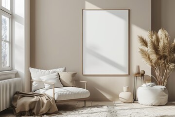 Poster Mockup in Minimalist Scandinavian Interior created with Generative AI