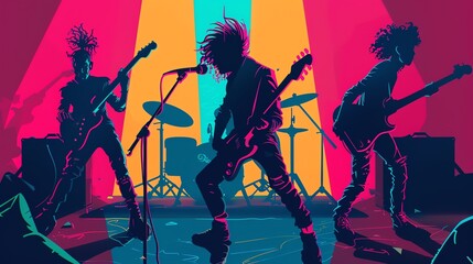 Punk band flat design side view underground theme animation Triadic Color Scheme