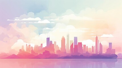 Fototapeta premium Pastel skyline flat design side view soft hues theme water color triadic color scheme