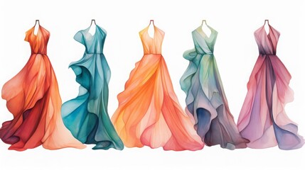 Silk folds flat design front view haute couture theme water color Analogous Color Scheme