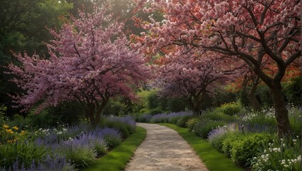 Fototapeta premium The reader to a tranquil garden bursting with blossoms in every shade imaginable, from fiery red to delicate violet ai_generated