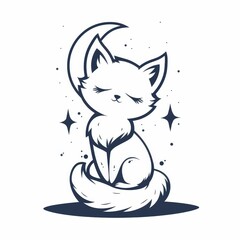 A cute cat is sitting under the moon