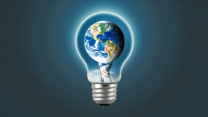Planet Earth in Light Bulb Innovation with Copy-Space