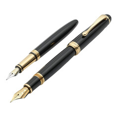 Naklejka premium a pair of black and gold fountain pens on a white surface, transparent background png