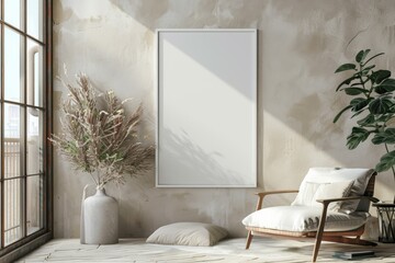 Poster Mockup in Minimalist Scandinavian Interior created with Generative AI
