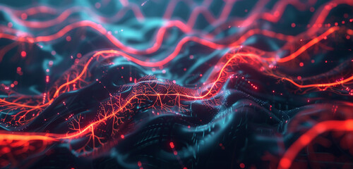 Abstract digital logistics deep coral lines depict the network.