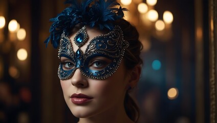 The enigmatic allure of a midnight masquerade ball, where guests don masks of vibrant colors against the backdrop of dimly lit chandeliers ai_generated