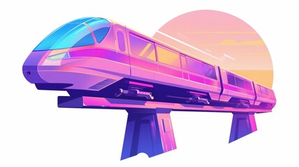 Solid HUD icon of a highspeed monorail, illustrated in solid colors to emphasize its streamlined design and efficiency, perfect for a kawaii template sharpen with copy space
