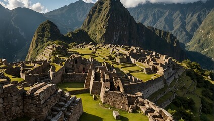The ancient ruins of Machu Picchu with the majestic pyramids of Giza in terms of their historical...