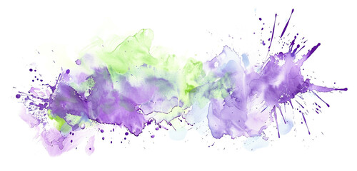Gentle lavender and vibrant green on white canvas.