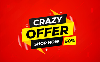 Fototapeta premium Crazy Offer Sale Background. Sale banner design template. Vector illustration. Market promotion banner and crazy discount announcement background vector illustration.
