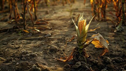 Obraz premium Photograph of a Corn Plant in a Dry Vegetable Setting
