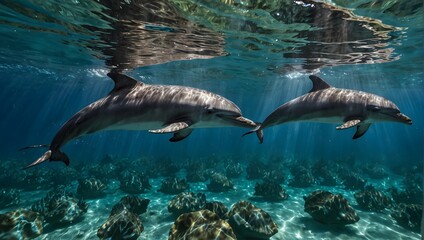 Witness the playful antics of dolphins as they leap through the sparkling waters of the Caribbean Sea ai_generated
