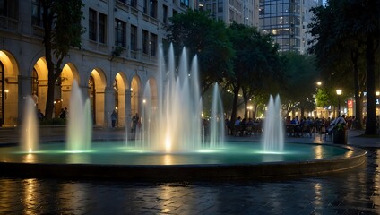 Feel the gentle mist of a cascading fountain, offering a moment of serenity amidst bustling city streets ai_generated