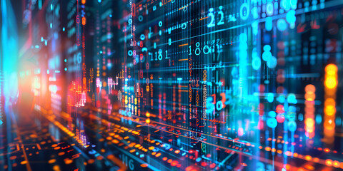 Fototapeta premium Cyber Data Streams: The Pulse of Modern Networks; Illuminated Codes: Visualizing the Digital Flow 