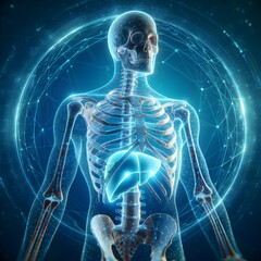 Digital illustration of human lungs in blue background. 3D rendering.
