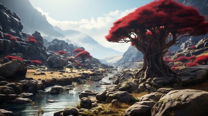 the beauty of the Giant Dragon tree in the beautiful mountainous land in summer