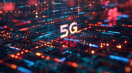 Digital illustration of 5G technology, highlighting futuristic data transmission and connectivity