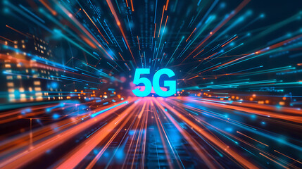 5G technology illustration with dynamic light trails, signifying high-speed connectivity and innovation