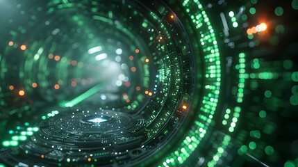 Obraz premium Futuristic Digital Hologram of Encryption Software Interface with Glowing Light Rays