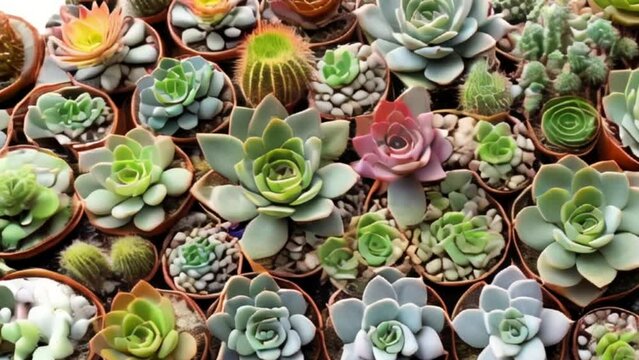 Top view of cactus succulent plant, motion
