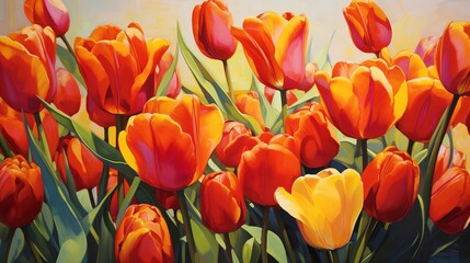 Obraz premium Red and yellow tulips in the field.