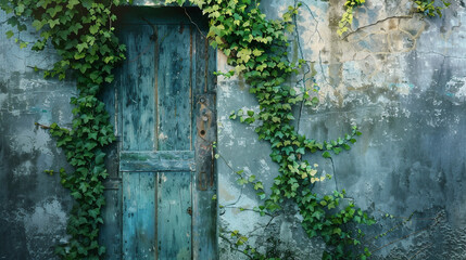 old wooden door with ivy