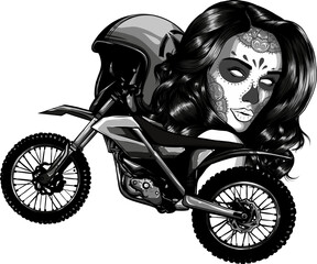 Obraz na płótnie Canvas monochrome motocross with head girl and helmet
