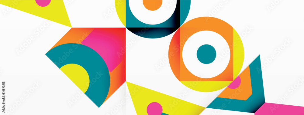 Aufkleber a vibrant textile design featuring colorful geometric patterns with circles and triangles on a white