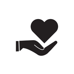 Heart in hand vector flat black icon. Health, love and relationship symbol flat illustration on white background..eps